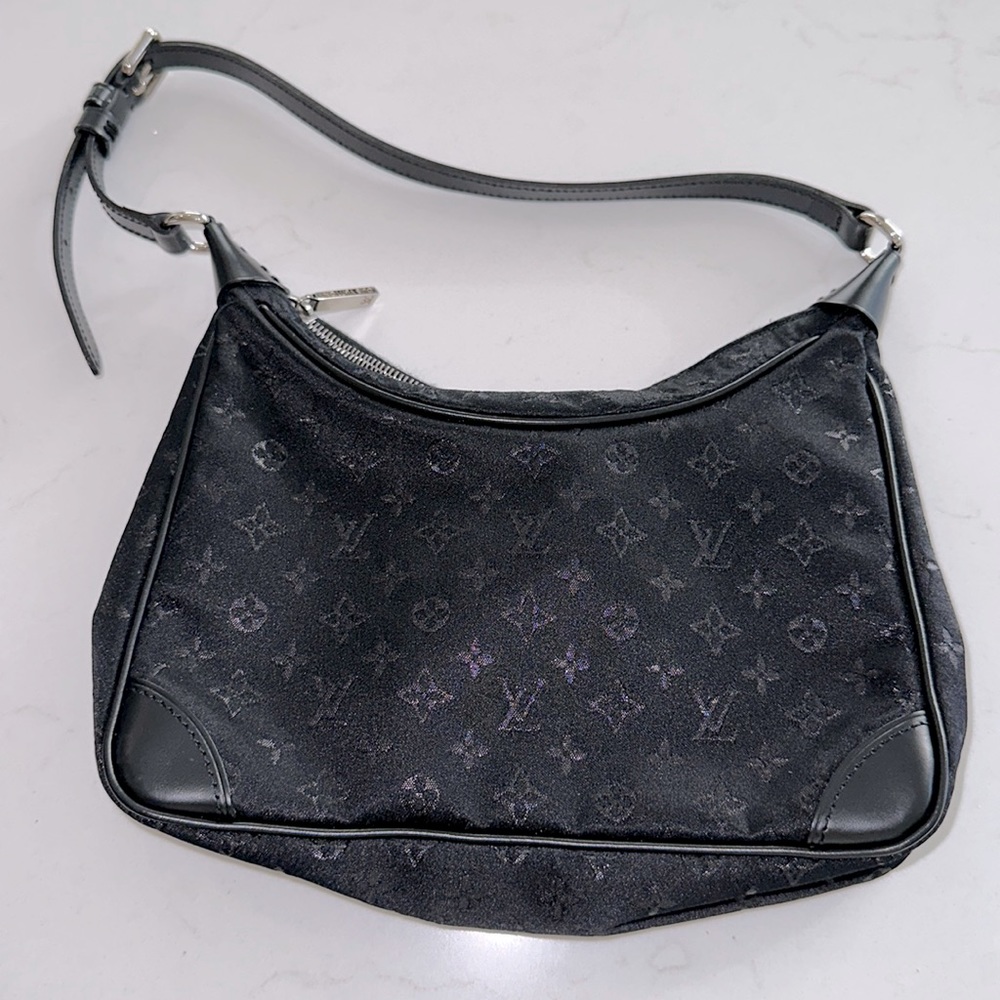 Authentic Louis Vuitton satin mini Boulogne in monogram LV.